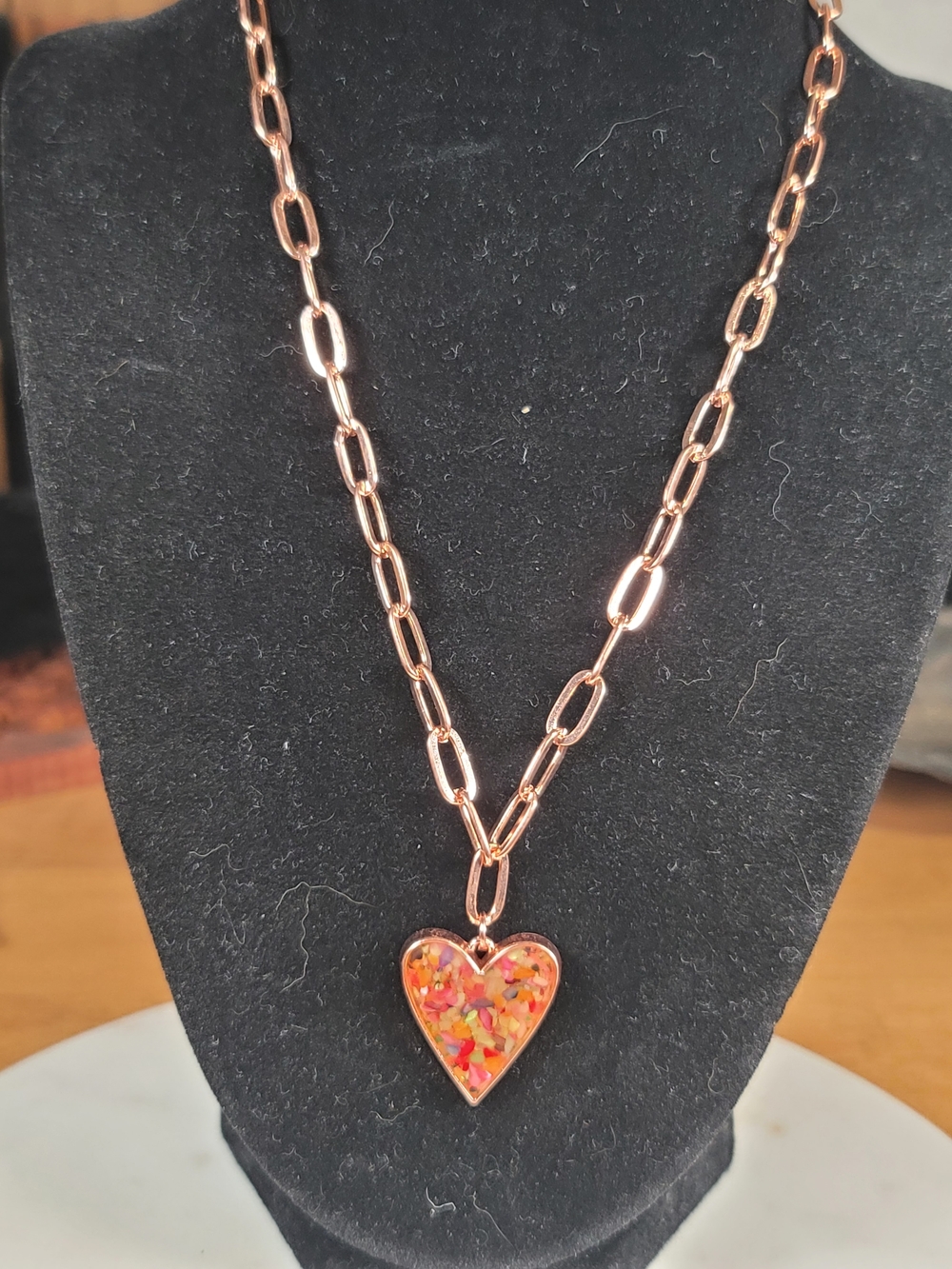 paparazzi Copper Heart Pendant Necklace with Multicolor Inlay